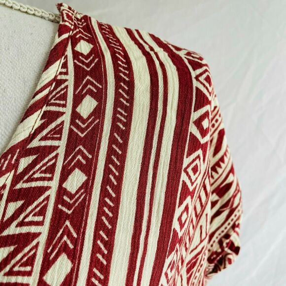 Entro Tribal Top Knotted Waist V Neck Relaxed Fit Red Short Sleeve Casual Small - Picture 6 of 11